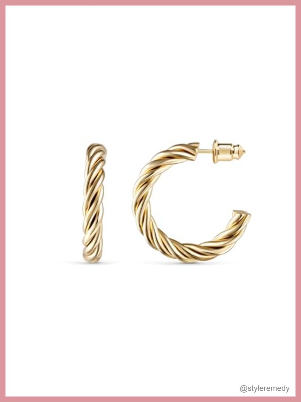 14K Gold Plated Twist Hoop Earrings Stainless Steel 30mm Hoops
